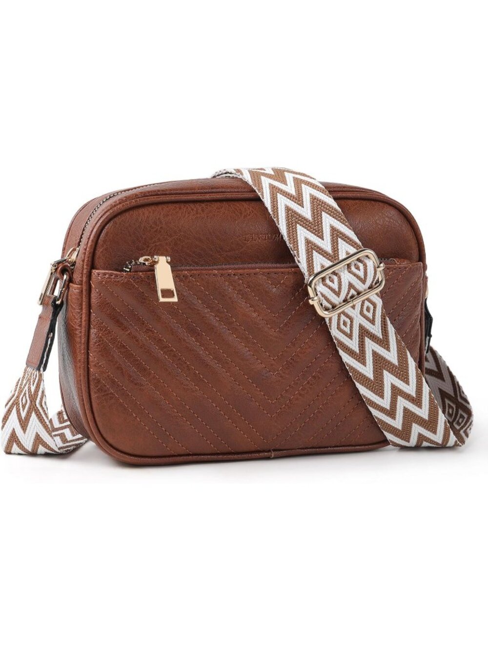 TANTOMI Women Brown Leather Purse Crossbody Zipper Pocket Shoulder Wide Handbag